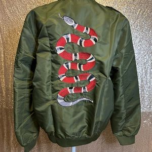 Military Green Jacket with Snake Embroidery